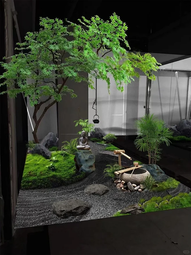 长沙日式室内植物微景观布景墙绘案例
