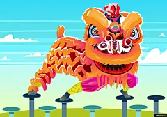 高空 彩色 手绘 动感 中国传统 传统 中华民俗民风民俗插画绘画