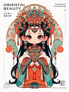 东方美人-格格吉祥②扁平风文创卡通女孩插画 - 小红书