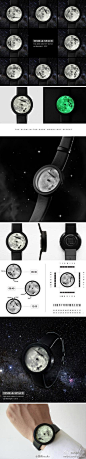 [【产品设计】奇幻的月光手表] 这款名为TIME & SPACE Ver.Moonlight II的造型手表，最大的特色就是这两根像是漂浮在半空中的指针，看似随性，没有固定在圆心上，但其实看时间的方法和传统手表是一样的，晚上还会发出淡淡的夜光，柔和的光线像是月光一样。