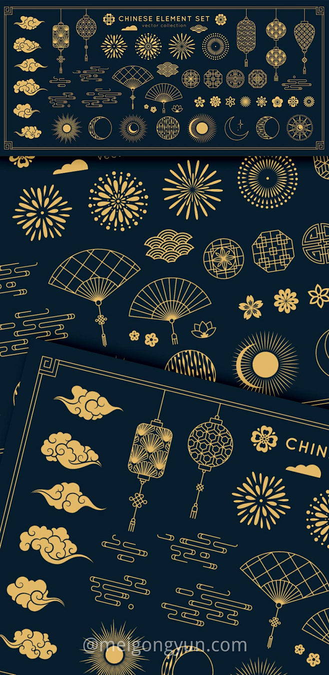 时尚高端简约多用途的中国风新年元旦矢量元...