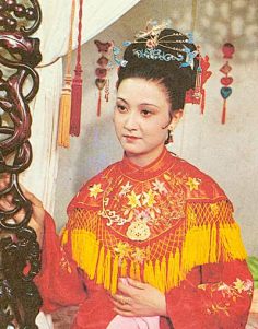 云肩上连一点象征吉祥的祥云或是凤凰鸟的花纹也没有,零落的迎春花点