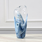 邸高家居 蓝色玻璃花瓶 创意电视柜摆件 波纹玻璃花插装饰花器-tmall.com天猫