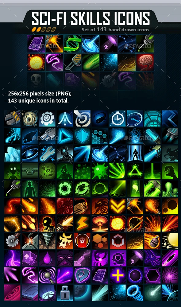 科幻的技能图标包,杂项游戏资产Sci-Fi Skill Icon Pack - Miscellaneous Game Assets2 d、行动 ...