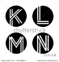 Capital letters K, L, M, N. From double white stripe in a black circle. Overlapping with shadows. Logo, monogram, emblem trendy design. 