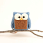 Needle Felted Owl, blue grey cobalt wool home whimsical decor play ecofriendly