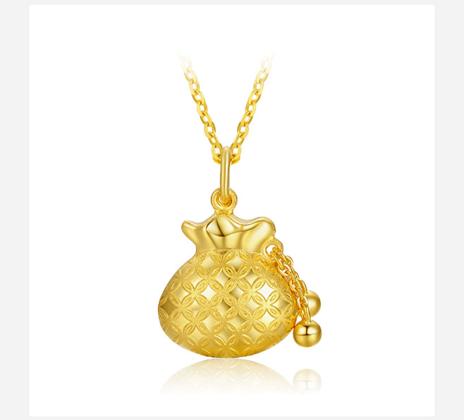周大生黄金吊坠女足金999蝙蝠钱袋金珠福...
