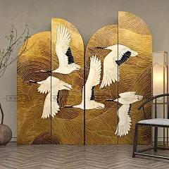 定制手绘中古法式复古银箔金箔屏风客厅茶室简约隔断折叠背景折屏-淘宝网
