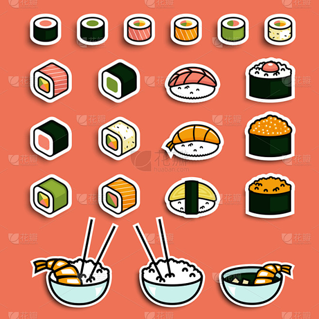 寿司,膳食,小圆面包,分离着色,亚洲,符...