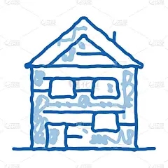 滑雪度假小屋建筑涂鸦图标手绘插图