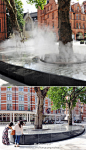 安藤忠雄在伦敦的水景设计 Silence。 Clouds of mist erupt from the base of two trees in this London water feature designed by Japanese architect Tadao Ando.