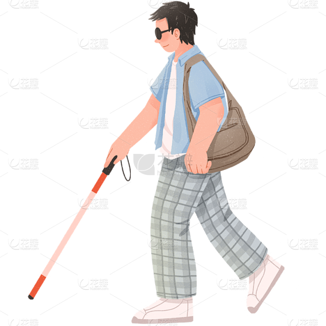 手绘-盲人人物插画贴纸10