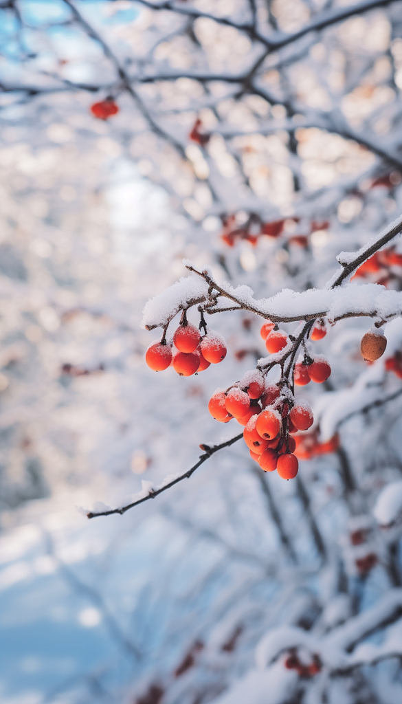 初雪冬日柿子树二十四节气小寒摄影图