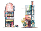 "Tokyo Storefront" illustration series : Watercolour illustration series of old Tokyo shopfronts.