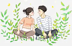 对视的情侣小清新插画 页面网页 平面电商 创意素材