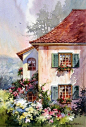 有一栋这样的小屋，干净的庭院，木制的小围栏，推开窗，就能闻到风中树叶和蔷薇的清香。丨来自插画师Roland Lee。 