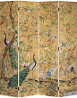 hand-painted folding screen with peacocks: 