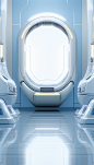 three futuristic futuristic space ship vehicles in white background with blue background illustration, in the style of mirror rooms, confessional, back button focus, empty space, kitchen still life, luminescent light, screen format