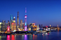 上海,城市天际线,东方明珠塔,外滩,夜晚正版图片素材