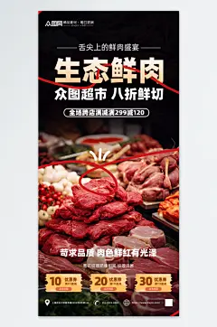 新鲜超市生鲜肉类摄影图海报