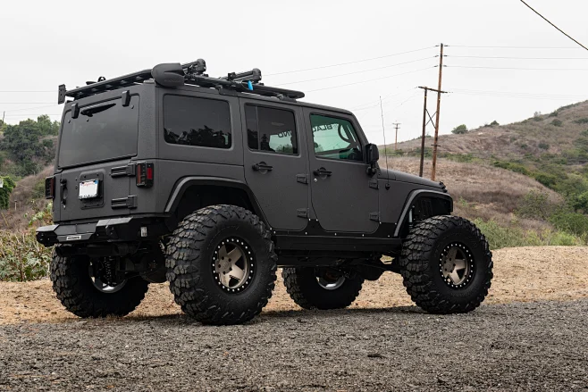 Matte Black Jeep Wrangler with Go Rhino Rear Bumper - Photo by Black ...