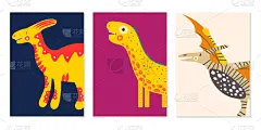 式样,可爱的,艺术,绘画插图,矢量,恐龙,贺卡,儿童房,明信片