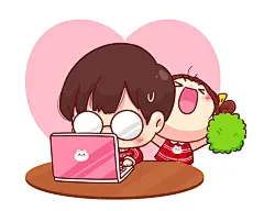(源站可下源文件)可爱的女孩鼓励男友工作，卡通人物插画/Cute girl encourage her boyfriend working, cartoon character illustration