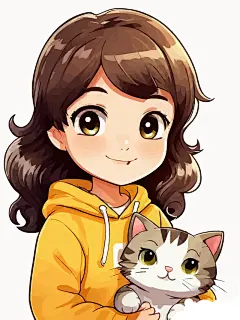 人物插画小女孩可爱猫咪