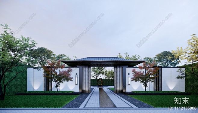 新中式入口大门SU模型下载【ID:111...
