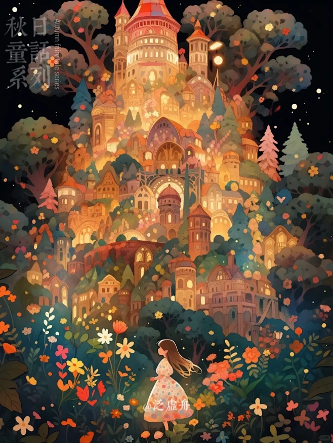 童话森林里的梦想城堡，有鲜花灯火和童话