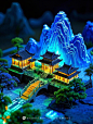 【ai宇宙吧】中国风山水微缩景观沙盘模型-即梦Ai描述关键词咒语：
