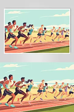 AI数字艺术扁平风校园运动会人物插画