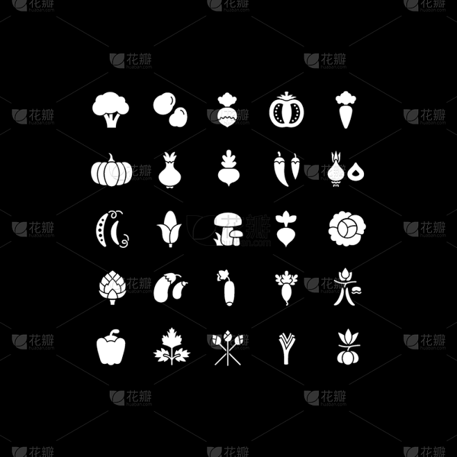 set simple icons vegetables