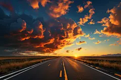 自然风景公路日落彩霞摄影图