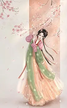 起舞的少女   唯美古风人物插画   桃花灼灼  JPG素材