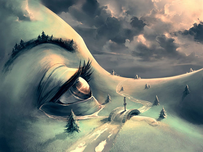 eye with trees, surr...