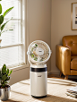 00364-4147927101-Home appliances,High quality,super detailed,an electric fan on the table,table next to the window,soft light,potted plants,books