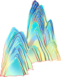 春节国潮风完整插画A-蓝绿色渐变古风山