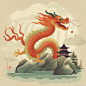 扁平风国潮风龙年龙插画图片