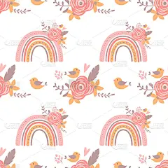Pink floral rainbow pattern Pink romantic baby gir