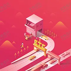2.5D立体插画ETC场景 【酷图网】立体,渐变,矢量,插画,ETC,汽车,到家,团聚