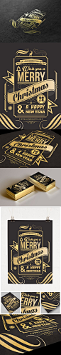 Christmas card typography gold stamp 2014