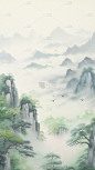 中国风通用笔画桂林山水背景图片素材