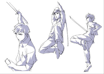 #绘画参考# 光影与动作的表现。（by ...