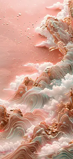 绝美国风 粉色山峦云海壁纸