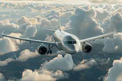 空中飞行的民航飞机摄影图片