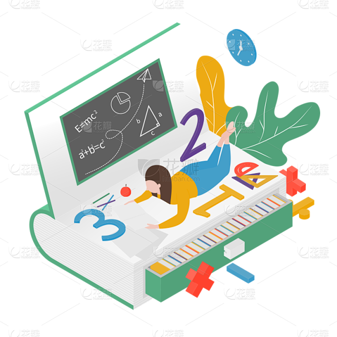 扁平风办公场景主题-学习  学生
