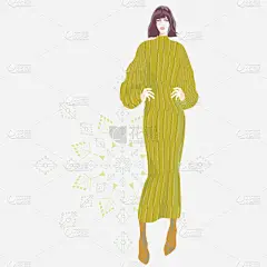 矢量,时尚插画,黄色,毛衫连衣裙,条纹,贺卡,秋天,浪漫,肖像