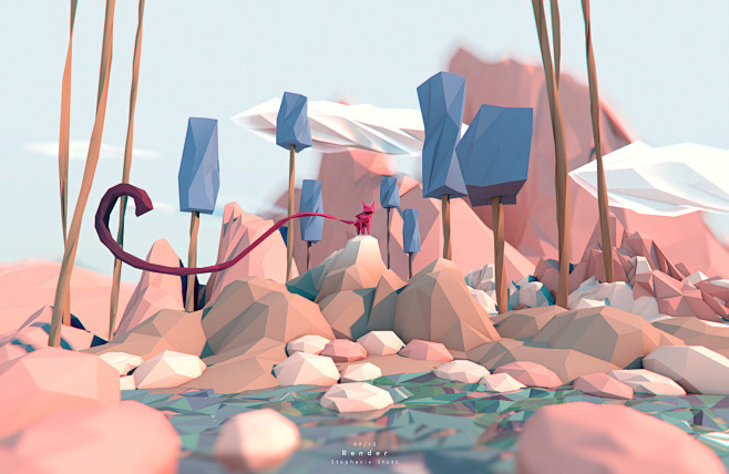 C4D-低边形#2.5D #扁平化风格#...