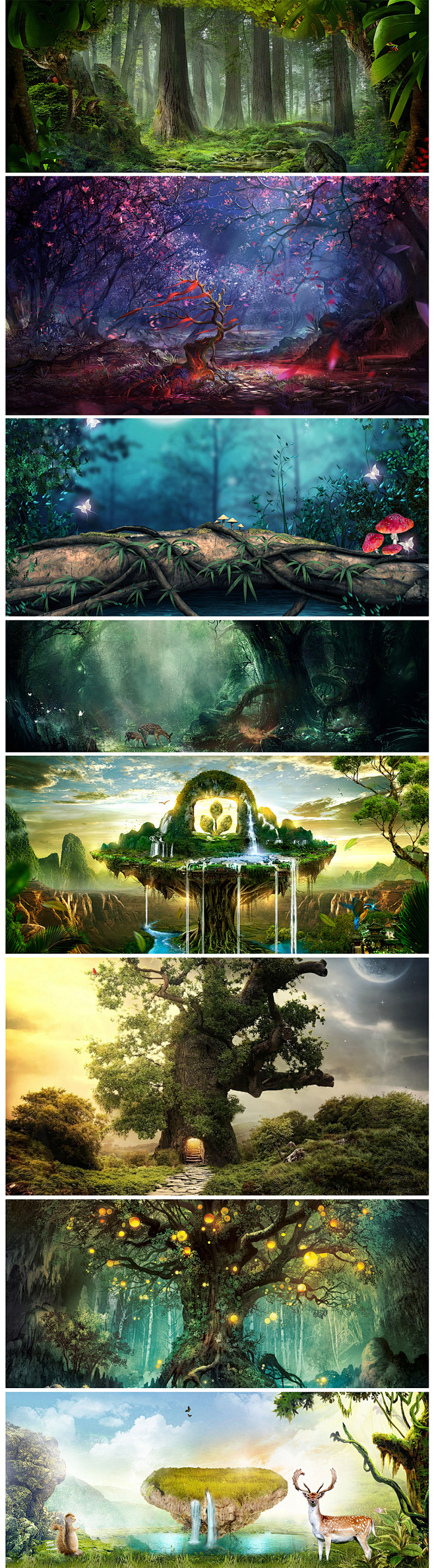 卡通手绘绿色梦幻森林大自然海报banne...